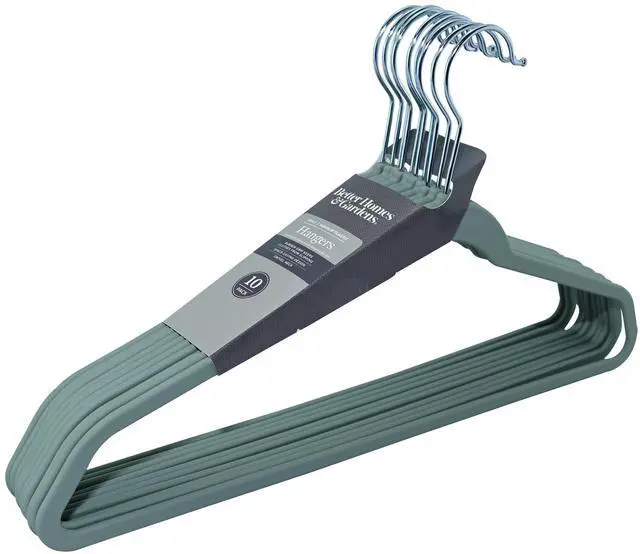 Main image of Better Homes & Gardens Rubber Hangers, Non-Slip Clothing Hangers, 10 Pack, Green River, Rubberized