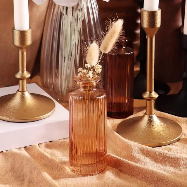 Alt view image 4 of 6 - (2 pack) Mainstays Mini Ribbed Translucent Glass Tabletop Indoor Vase, 5.2", Champagne