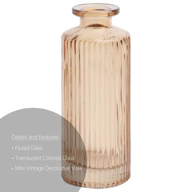 Alt view image 5 of 6 - (2 pack) Mainstays Mini Ribbed Translucent Glass Tabletop Indoor Vase, 5.2", Champagne