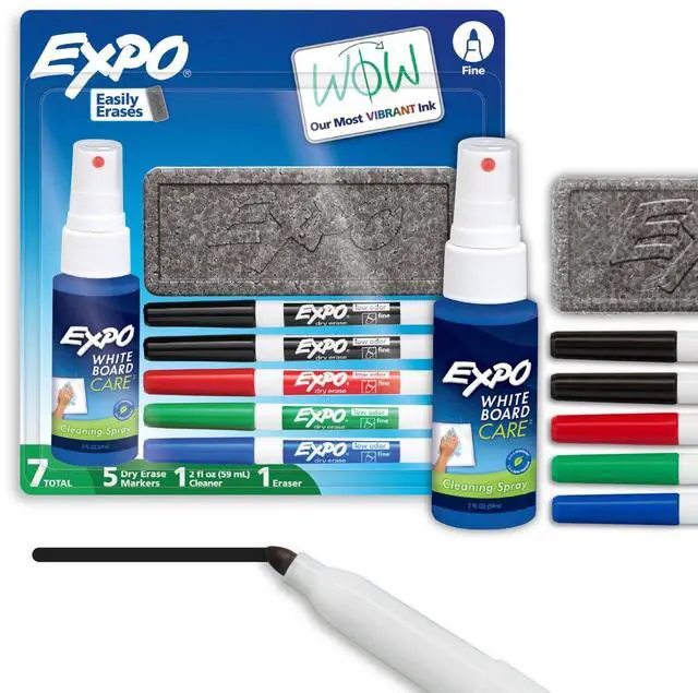 Main image of EXPO Low Odor Dry Erase Marker Starter Set, Fine Tip, Assorted Colors, 7 Piece Kit