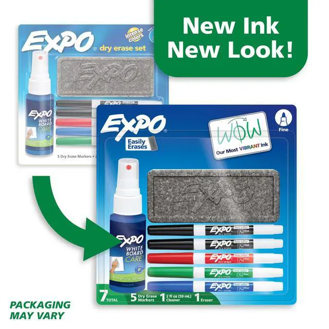 Alt view image 2 of 7 - EXPO Low Odor Dry Erase Marker Starter Set, Fine Tip, Assorted Colors, 7 Piece Kit