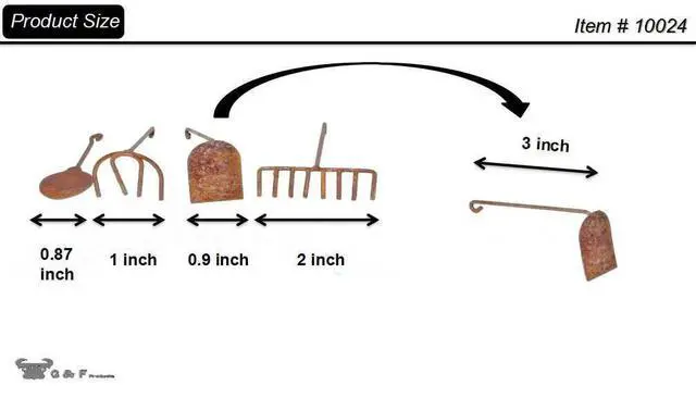 Alt view image 6 of 7 - G & F Fairy Garden Miniature Tool Set, Metal Decorative Spade, Pitchfork, Rake and Hoe, Brown, 1 Set