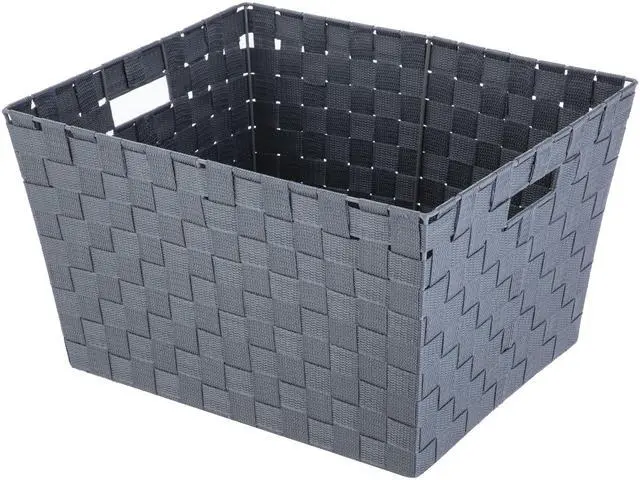Main image of Mainstays Medium Gray Woven Fabric Decorative Storage Basket, 13 in x 8 in x 10 in