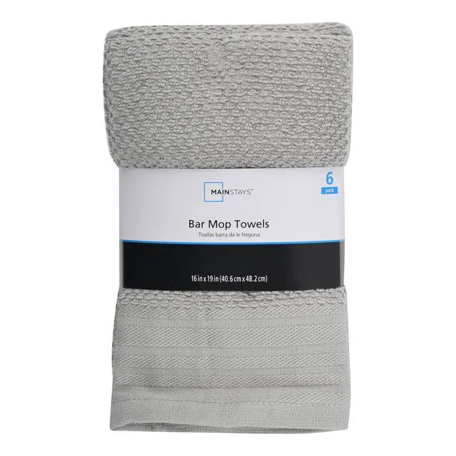 Alt view image 5 of 6 - Mainstays 6-Piece Bar Mop Kitchen Towel Set, Gray