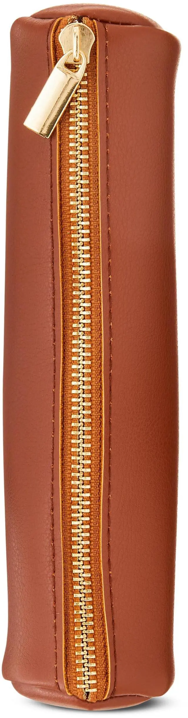 Alt view image 3 of 5 - Pen + Gear Simulated Leather Pencil Pouch, Zipper Pull, Cognac Brown