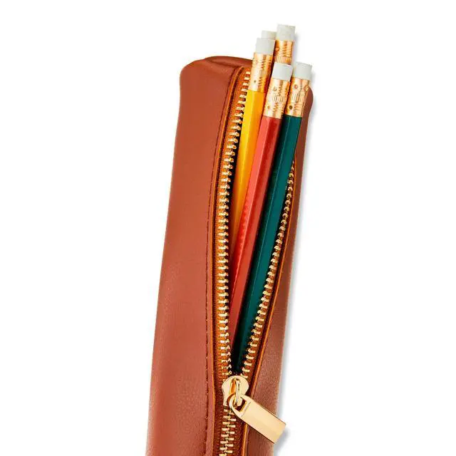 Alt view image 5 of 5 - Pen + Gear Simulated Leather Pencil Pouch, Zipper Pull, Cognac Brown