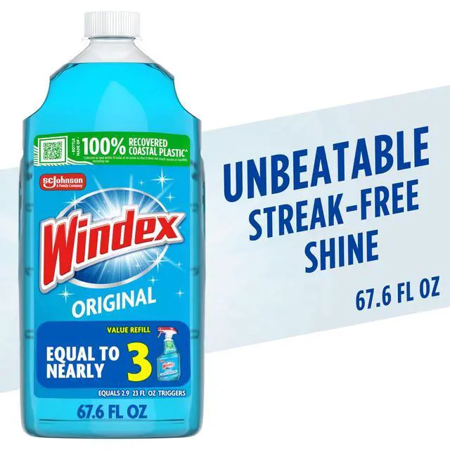 Alt view image 7 of 13 - Windex Glass, Window, and Mirror Cleaner Refill, Original Blue, 67.6 fl oz
