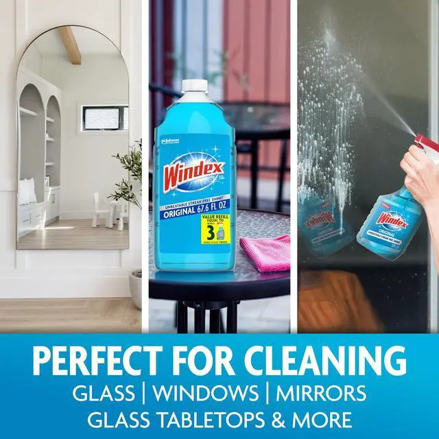 Alt view image 10 of 13 - Windex Glass, Window, and Mirror Cleaner Refill, Original Blue, 67.6 fl oz