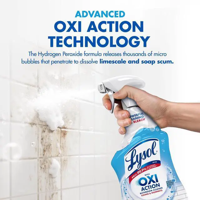 Alt view image 4 of 7 - Lysol Bathroom Cleaner OXI Action Spray, Cleaning, Sanitizing, & Disinfecting Spray with Hydrogen Peroxide, Bleach Free, Cool Spring Breeze Scent, 32 fl oz