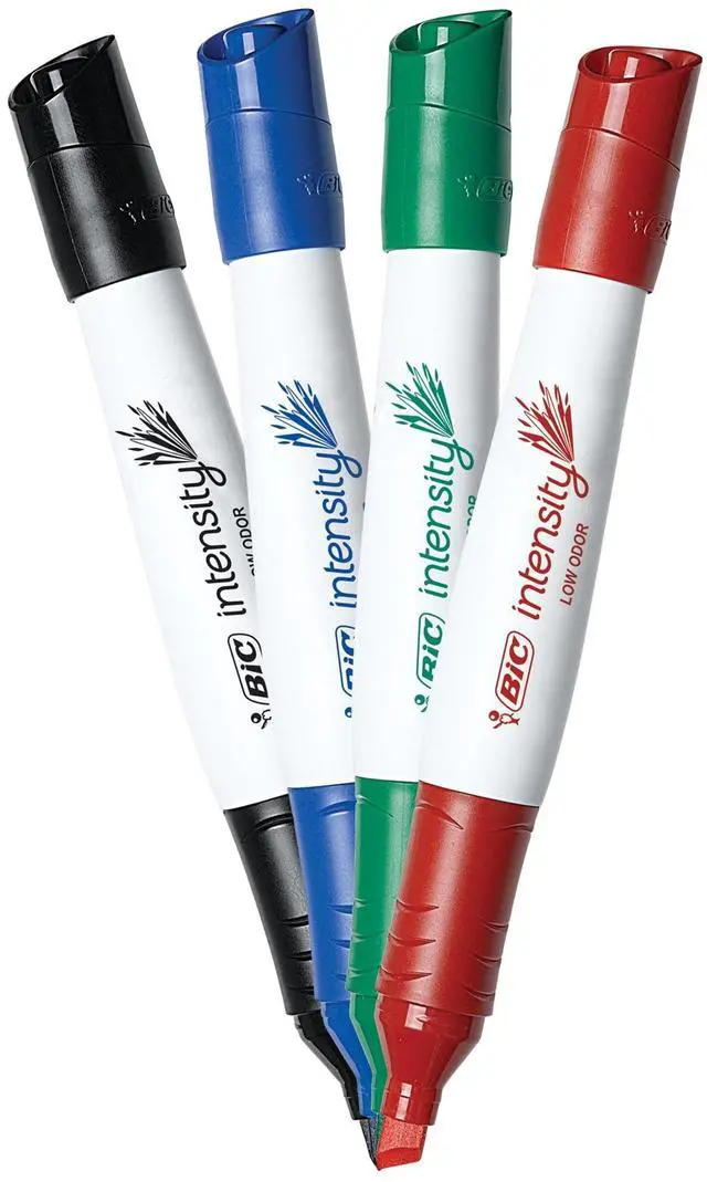 Alt view image 2 of 7 - BIC Intensity Low Odor Dry Erase Marker, Chisel Tip, Tank Style, Assorted Colors, 4 Count