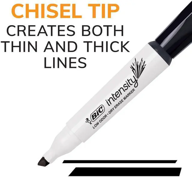 Alt view image 3 of 7 - BIC Intensity Low Odor Dry Erase Marker, Chisel Tip, Tank Style, Assorted Colors, 4 Count