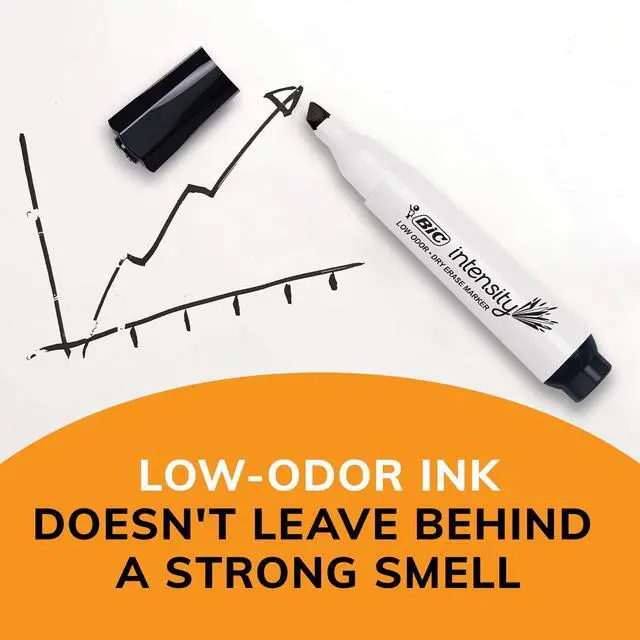 Alt view image 4 of 7 - BIC Intensity Low Odor Dry Erase Marker, Chisel Tip, Tank Style, Assorted Colors, 4 Count