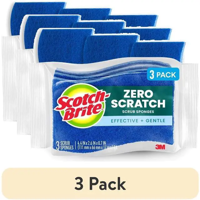 Main image of (3 pack) Scotch-Brite Zero Scratch, Non-Scratch, Cleaning Scrub Sponge, 3 Dish Sponges