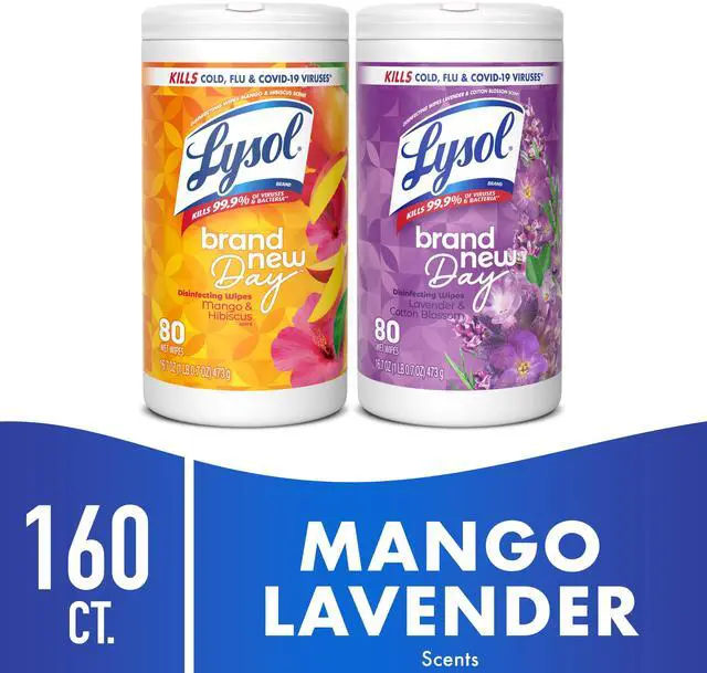 Main image of Lysol Disinfecting Wipes, All Purpose Cleaner, Multi Surface Antibacterial Cleaning Wipes, Cleaning Supplies, Lavender + Mango Scents, 80 Count Each (Pack of 2)