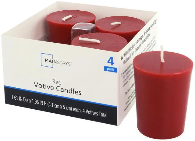 Main image of (2 pack) Mainstays Paraffin Blend Wax Votive Candles, Unscented, Red, 4 Pack