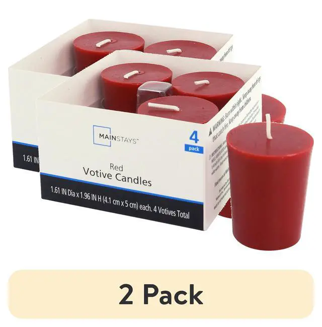 Alt view image 2 of 7 - (2 pack) Mainstays Paraffin Blend Wax Votive Candles, Unscented, Red, 4 Pack