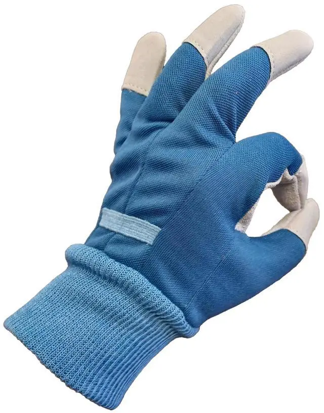 Main image of Expert Gardener Ladies Leather Glove with Navy Canvas Back and Knit Wrist, Small