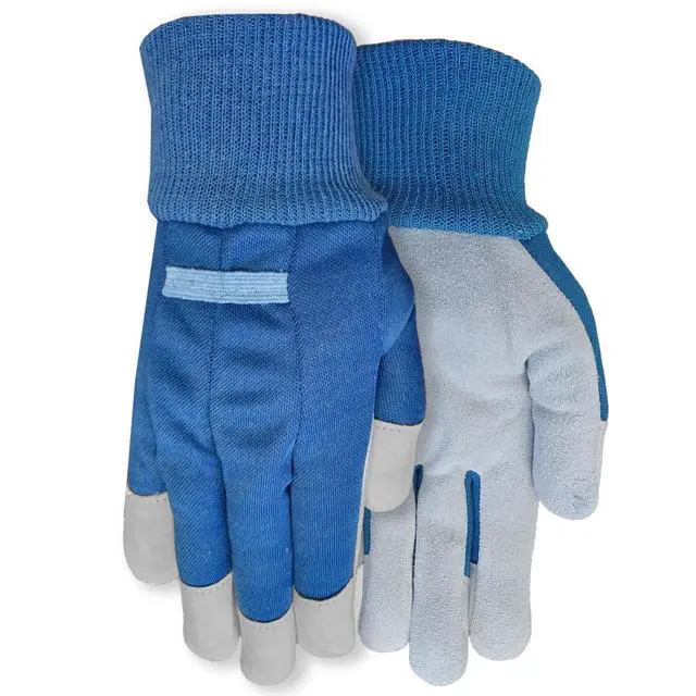 Alt view image 2 of 6 - Expert Gardener Ladies Leather Glove with Navy Canvas Back and Knit Wrist, Small