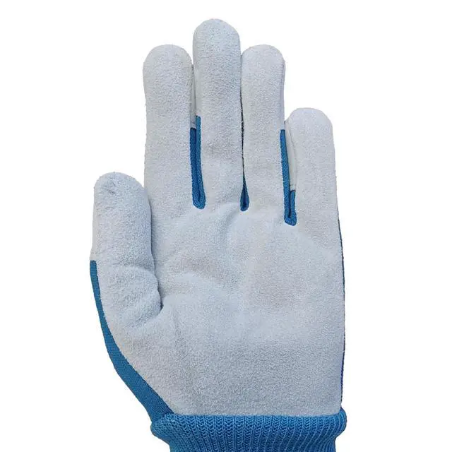 Alt view image 3 of 6 - Expert Gardener Ladies Leather Glove with Navy Canvas Back and Knit Wrist, Small