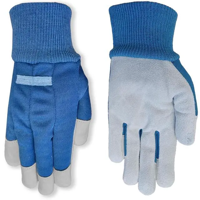 Alt view image 6 of 6 - Expert Gardener Ladies Leather Glove with Navy Canvas Back and Knit Wrist, Small