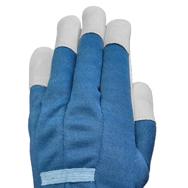 Alt view image 4 of 6 - Expert Gardener Ladies Leather Glove with Navy Canvas Back and Knit Wrist, Small