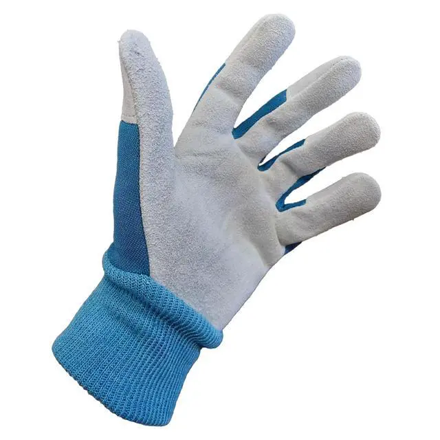 Alt view image 5 of 6 - Expert Gardener Ladies Leather Glove with Navy Canvas Back and Knit Wrist, Small