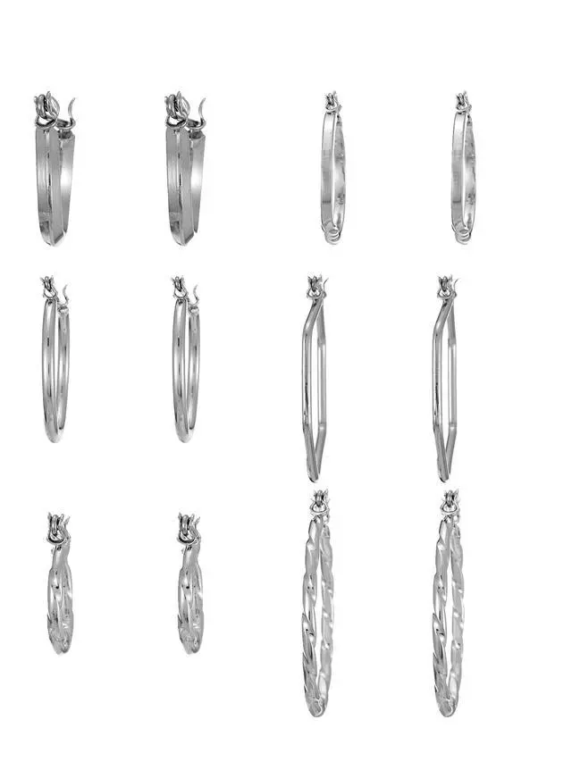 Alt view image 5 of 5 - Time And Tru Essentials Multi Ear Silver Hoop Earrings, 6 Pack