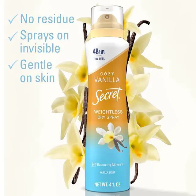 Alt view image 6 of 6 - Secret Dry Spray Antiperspirant Deodorant, Vanilla and Argan Oil, 4.1 oz