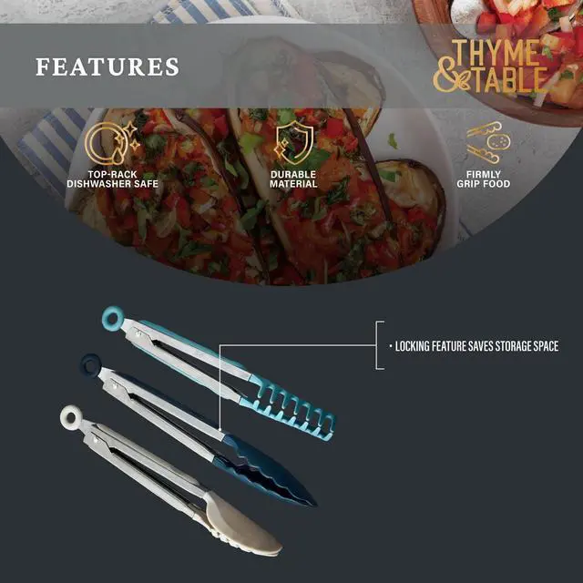 Alt view image 6 of 6 - Thyme & Table Heat Resistant Silicone Locking Tongs (3 Count)
