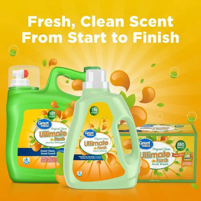 Alt view image 7 of 7 - Great Value Ultimate Fresh Fabric Softener, Original Clean, 100 fl oz, 136 Loads, Compare to Gain®