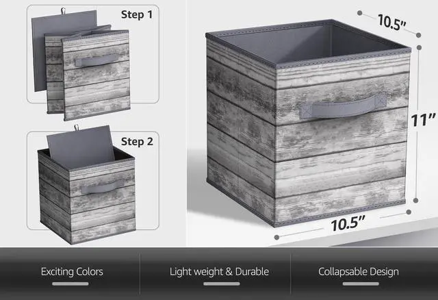 Main image of Sorbus Foldable Storage Bins - 11" Collapsible Wood-Look Fabric Cubes with Handle for Clothes & Toys, Gray