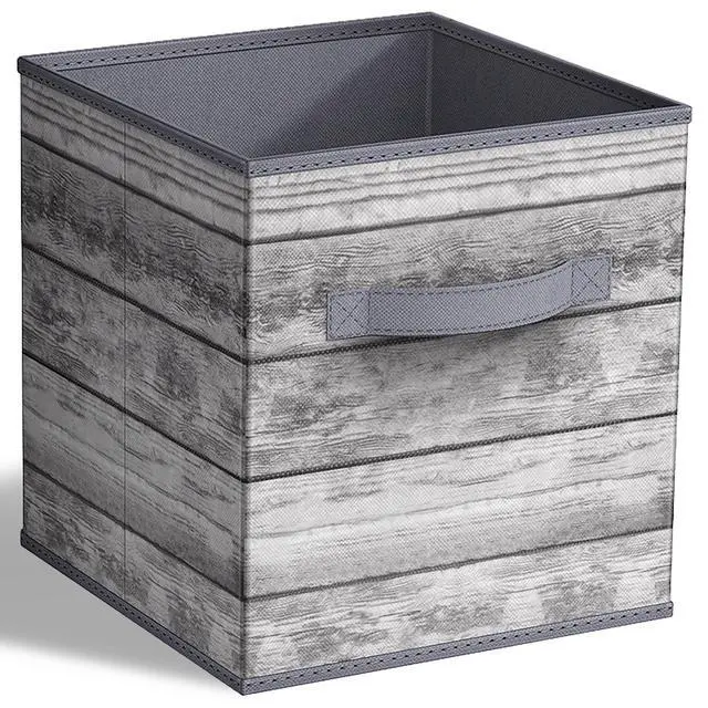 Alt view image 4 of 7 - Sorbus Foldable Storage Bins - 11" Collapsible Wood-Look Fabric Cubes with Handle for Clothes & Toys, Gray