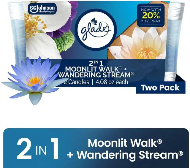 Alt view image 2 of 6 - Glade 2in1 Single Wick Candles, Moonlit Walk + Wandering Stream, 8.16 oz, 2 Count
