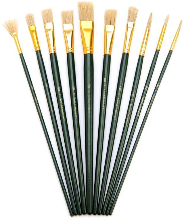 Main image of Royal & Langnickel - Assorted Shapes Natural Bristle Long Handle Acrylic and Oil Art Brushes 10 Pieces