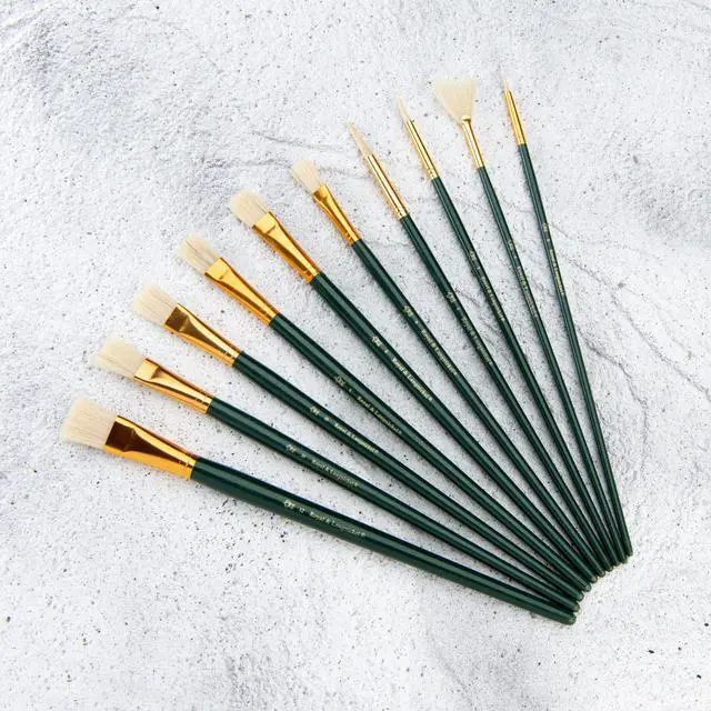 Alt view image 2 of 7 - Royal & Langnickel - Assorted Shapes Natural Bristle Long Handle Acrylic and Oil Art Brushes 10 Pieces