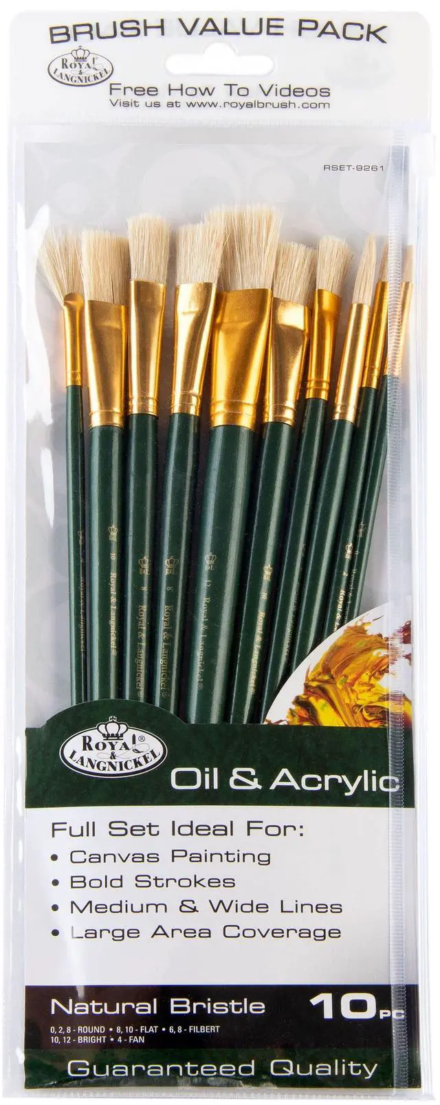 Alt view image 4 of 7 - Royal & Langnickel - Assorted Shapes Natural Bristle Long Handle Acrylic and Oil Art Brushes 10 Pieces
