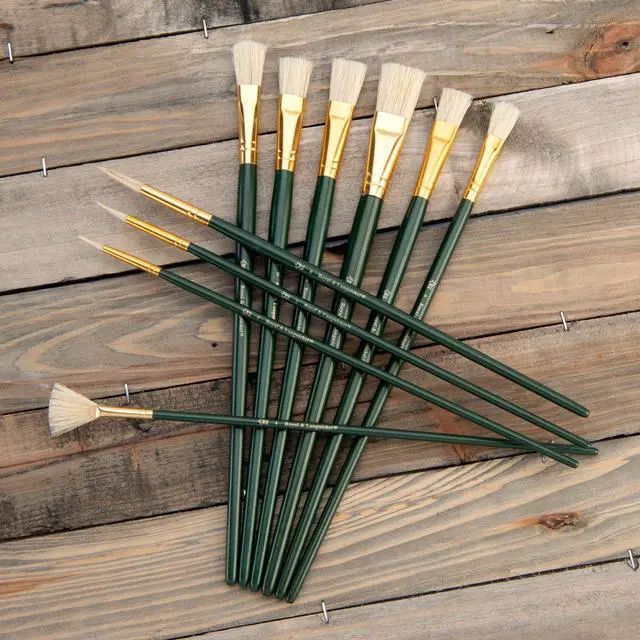Alt view image 7 of 7 - Royal & Langnickel - Assorted Shapes Natural Bristle Long Handle Acrylic and Oil Art Brushes 10 Pieces