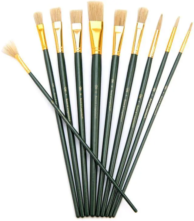 Alt view image 6 of 7 - Royal & Langnickel - Assorted Shapes Natural Bristle Long Handle Acrylic and Oil Art Brushes 10 Pieces