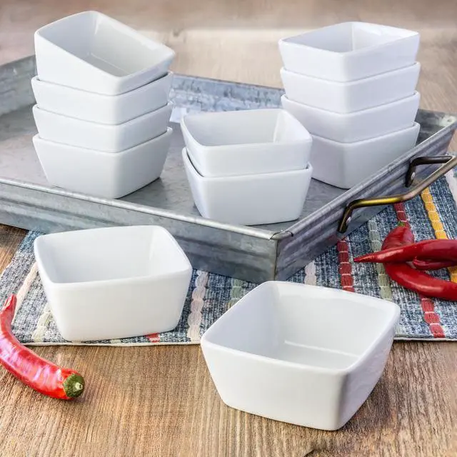 Alt view image 6 of 6 - (4 pack) Better Homes & Gardens White Porcelain Square Dipped Bowl