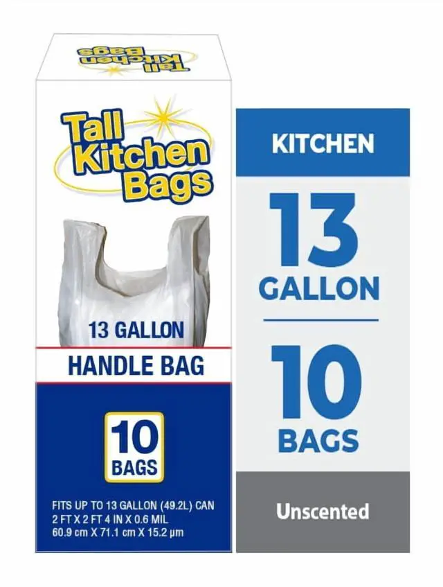 Alt view image 3 of 7 - (4 pack) Basic Kitchen Trash Bags, 13 Gallon, Handle, 10 Bags