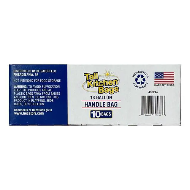 Alt view image 5 of 7 - (4 pack) Basic Kitchen Trash Bags, 13 Gallon, Handle, 10 Bags
