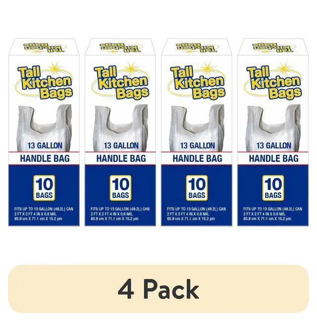 Alt view image 6 of 7 - (4 pack) Basic Kitchen Trash Bags, 13 Gallon, Handle, 10 Bags
