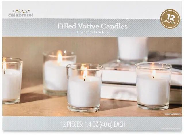 Alt view image 2 of 6 - Way To Celebrate White Unscented Filled Votive Candles in Clear Glass, 12 Pack