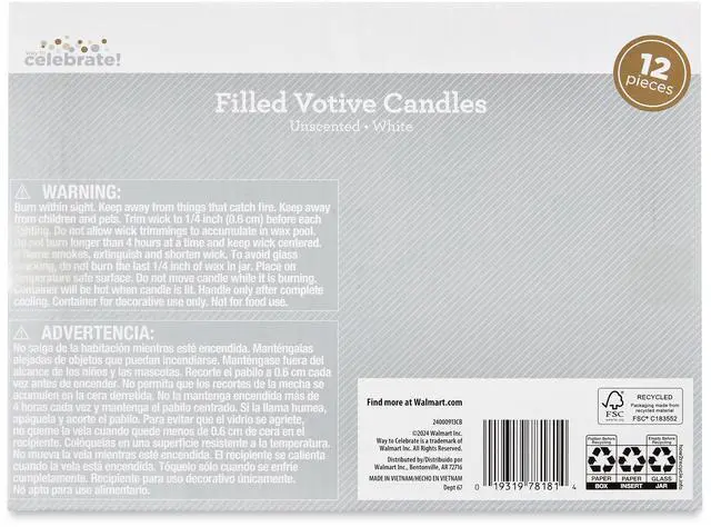Alt view image 3 of 6 - Way To Celebrate White Unscented Filled Votive Candles in Clear Glass, 12 Pack