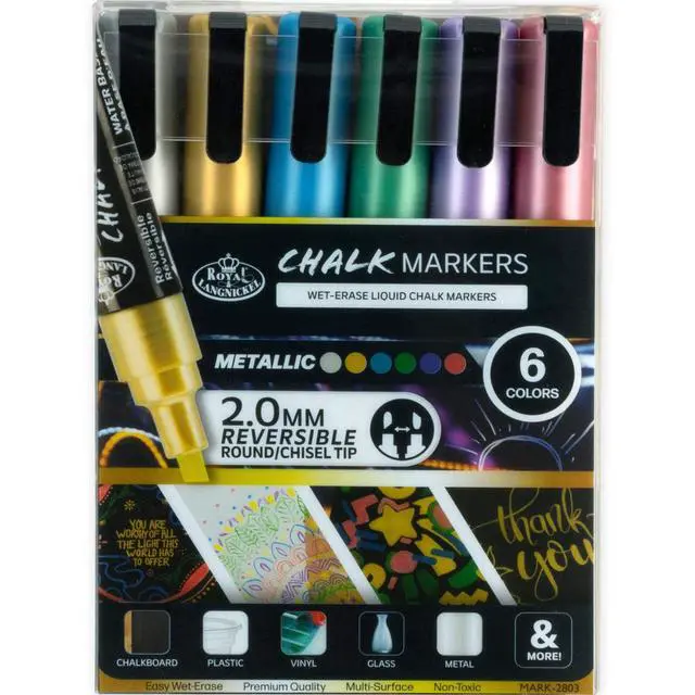 Alt view image 2 of 6 - Royal & Langnickel Chalk Marker, 2.0mm Tips, Metallic Colors, 6 Pack