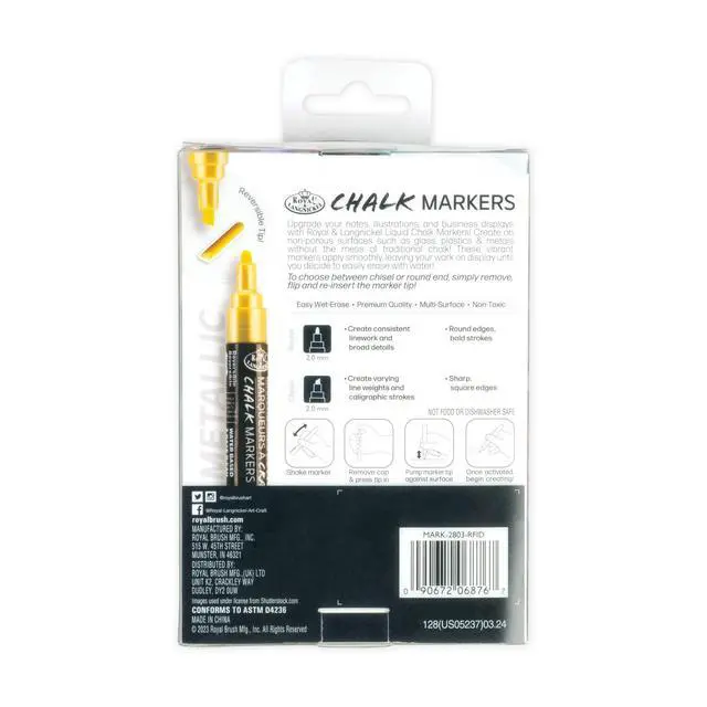 Alt view image 6 of 6 - Royal & Langnickel Chalk Marker, 2.0mm Tips, Metallic Colors, 6 Pack