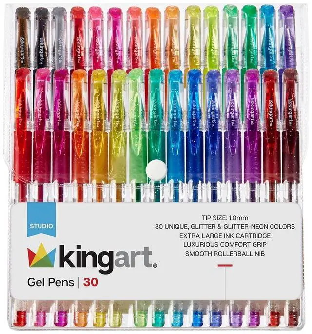 Main image of KINGART Glitter Gel Pens Set 30 Vibrant Colored Pens for Adult Coloring, Art and Crafts