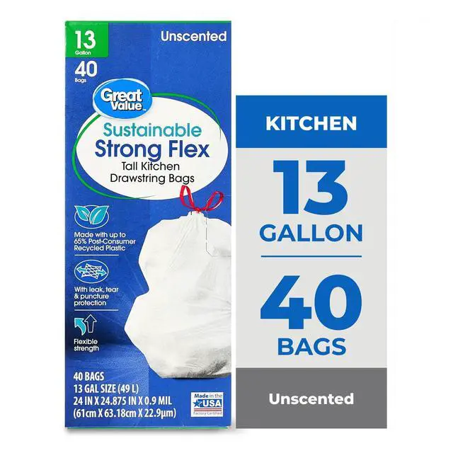 Alt view image 3 of 7 - Great Value Sustainable Strong Flex Tall Kitchen Trash Bags, 13 gal, 40 Count