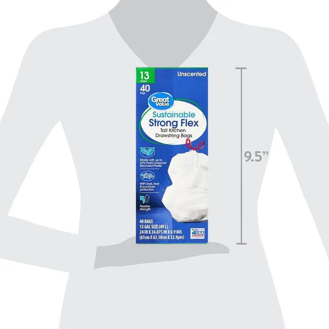 Alt view image 6 of 7 - Great Value Sustainable Strong Flex Tall Kitchen Trash Bags, 13 gal, 40 Count