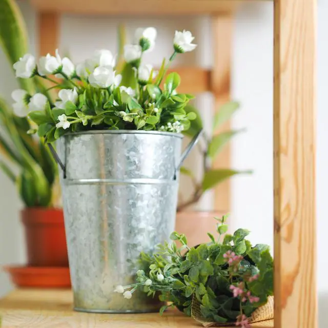 Main image of (2 pack) Mainstays Metal Bucket Planter, 7'', High Solid Print Gray